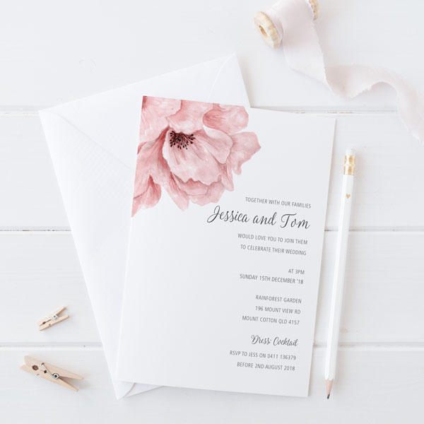 Blush Pink flower wedding invitation