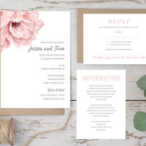 Blush pink flower wedding invitation