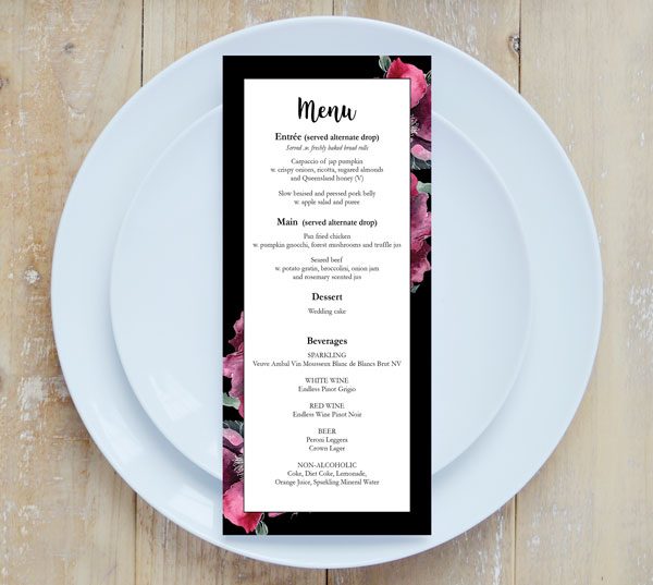 botanic wedding menu printing