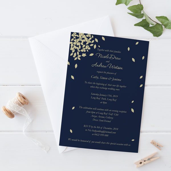 elegant falling leaves wedding invite